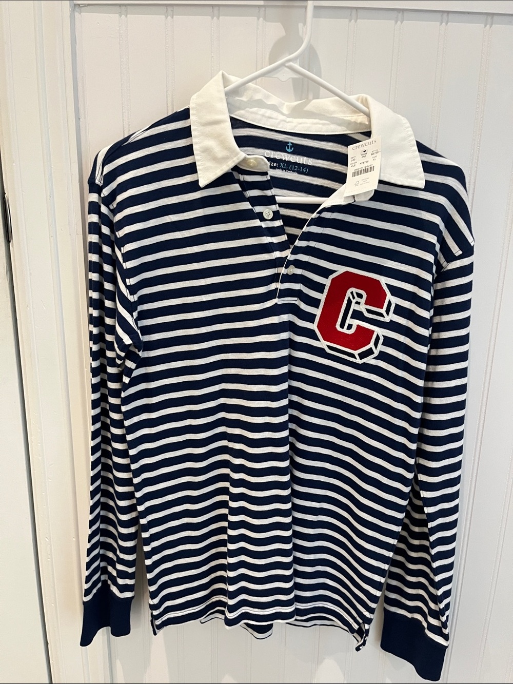 Crewcuts Navy & White Striped Rugby with Red 'C' Patch
